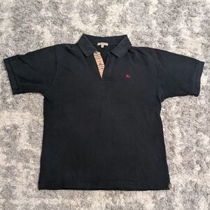 Burberry Black Polo with Signature Check Pattern and Red Equestrian Logo